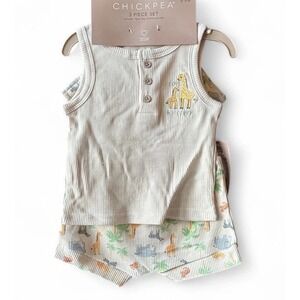 Chickpea 3-Piece Set Tank, Shorts, Hat Sz 6-9M Play Clothes Zoo Animal Friends